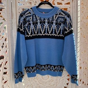 Funky lavender blue vintage knit apres ski sweater - retro knitted - Small